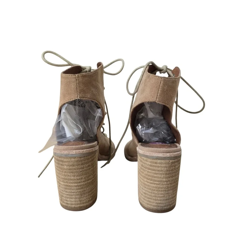 Jeffrey Campbell Free People Tan Suede Lace Up Open Toe Block Heel‎ Sandals 6